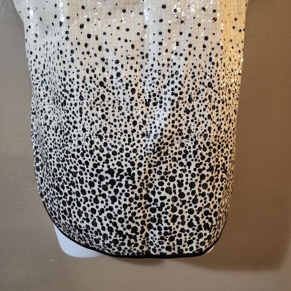 Merona Womens Pullover Blouse Size M Ivory Black Sequined Keyhole Lined Top - Picture 4 of 9